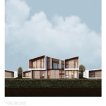 fotografías del proceso de bocetado, renderizado y realidad de una casa modular